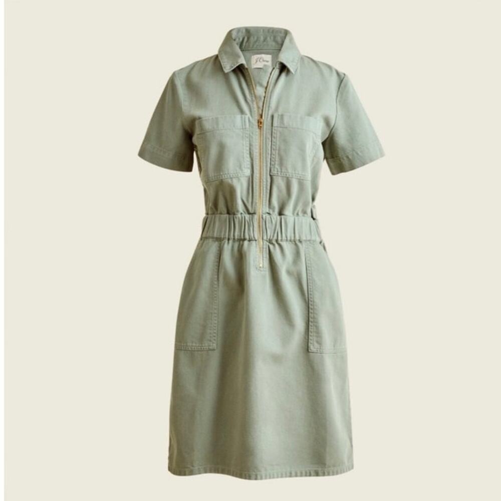 J. Crew Zip Front Chino Utility Green Mini Dress in Sage Slate Size 2